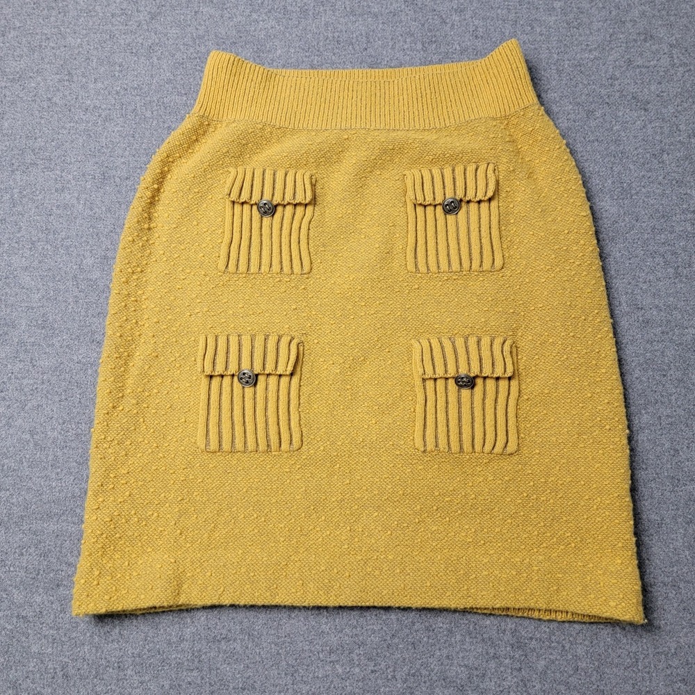 Anthropologie Moth Women's Knit Skirt M Mustard Yellow 4 Pocket Textured Sweater
